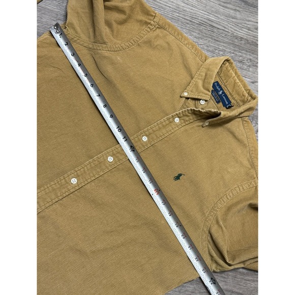 Vintage Ralph Lauren Custom Fit Corduroy Shirt Men Large Tan Brown Button Cotton - Picture 5 of 7
